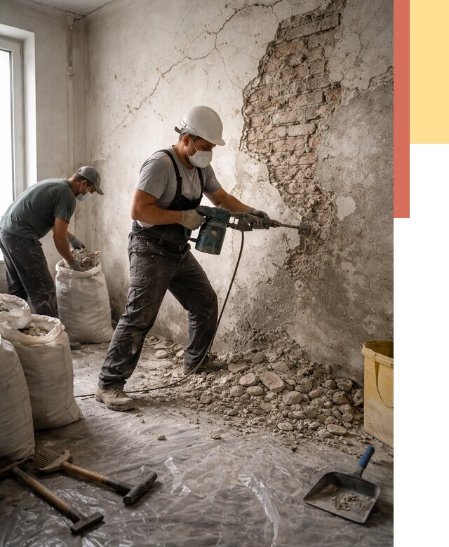 Демонтаж штукатурки со стен в Новокуйбышевске от 7374 руб/м² — быстро и недорого | ОТДЕЛОЧНИК-Нвб