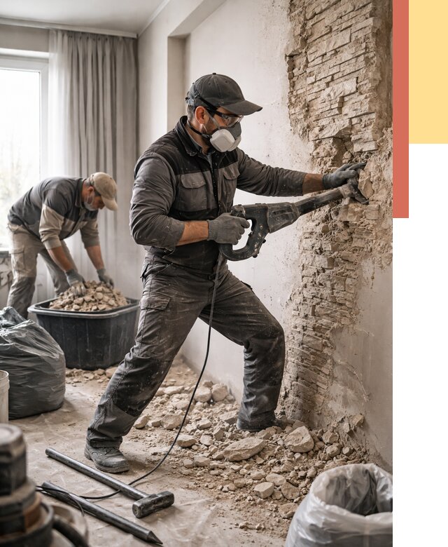 Демонтаж декоративного камня в Новокуйбышевске от 1485 руб/м² — быстро и недорого | ОТДЕЛОЧНИК-Нвб