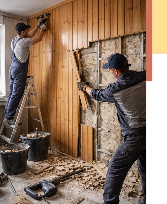 Демонтаж вагонки со стен в Новокуйбышевске от 1485 руб. — снятие, удаление, срочно | ОТДЕЛОЧНИК-Нвб