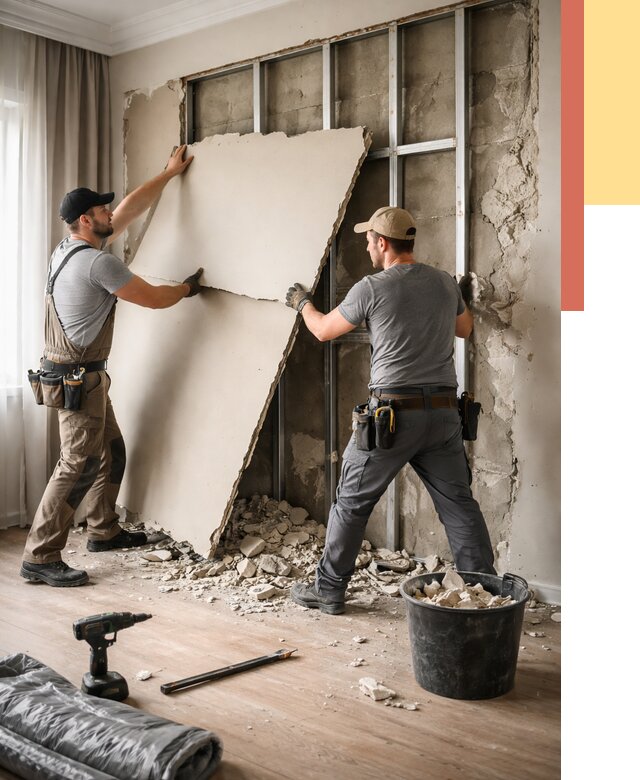 Демонтаж гипсокартона со стен в Новокуйбышевске от 358 руб. — услуги демонтажа | ОТДЕЛОЧНИК-Нвб