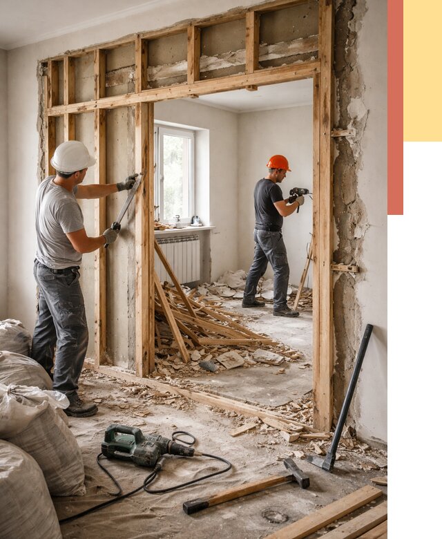 Демонтаж деревянных перегородок в Новокуйбышевске от 3277 руб. — быстро и недорого | ОТДЕЛОЧНИК-Нвб