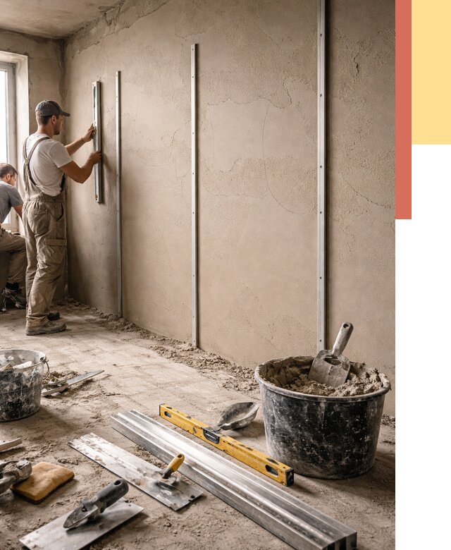 Штукатурка стен по маякам в Новокуйбышевске от 5633 руб./м² — выравнивание под ключ | ОТДЕЛОЧНИК-Нвб