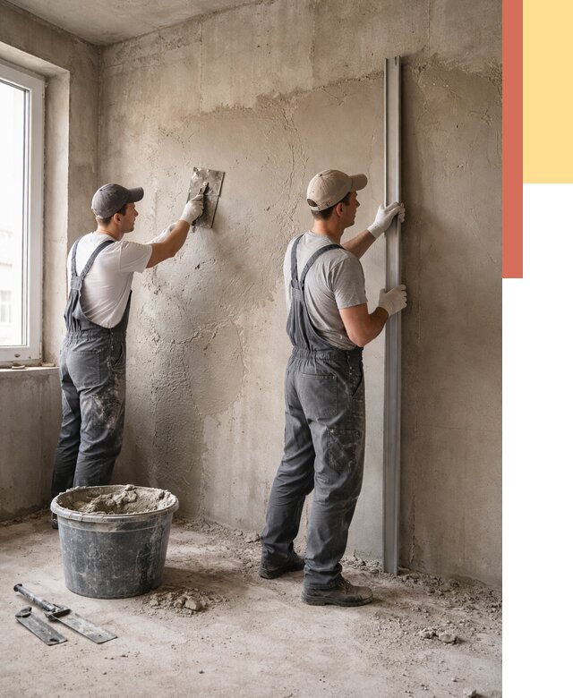 Штукатурка бетонных стен в Новокуйбышевске от 4609 руб/м² — качественно и быстро | ОТДЕЛОЧНИК-Нвб