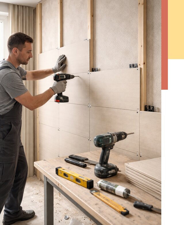 Монтаж МДФ панелей на стены в Новокуйбышевске от 1280 руб. под ключ | ОТДЕЛОЧНИК-Нвб