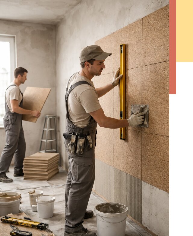 Монтаж пробковых панелей на стены в Новокуйбышевске от 3585 руб. — ОТДЕЛОЧНИК-Нвб