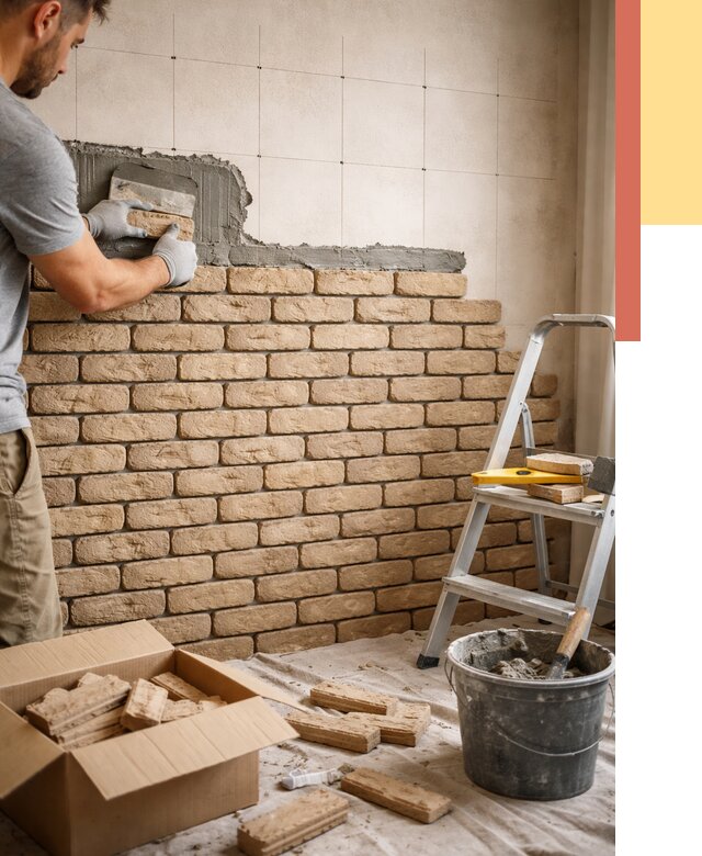 Монтаж декоративного кирпича в Новокуйбышевске от 3277 руб./м² — быстро и недорого | ОТДЕЛОЧНИК-Нвб