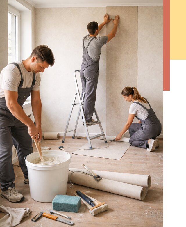 Оклейка стен обоями в Новокуйбышевске от 3585 руб/м2 — быстро и недорого | ОТДЕЛОЧНИК-Нвб