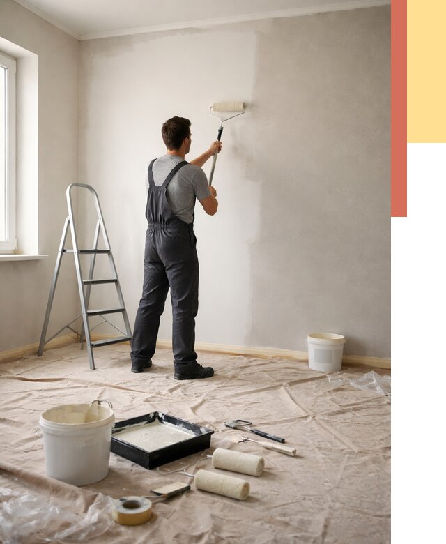 Покраска стен моющейся краской в Новокуйбышевске от 358 руб./м² — быстро и недорого | ОТДЕЛОЧНИК-Нвб