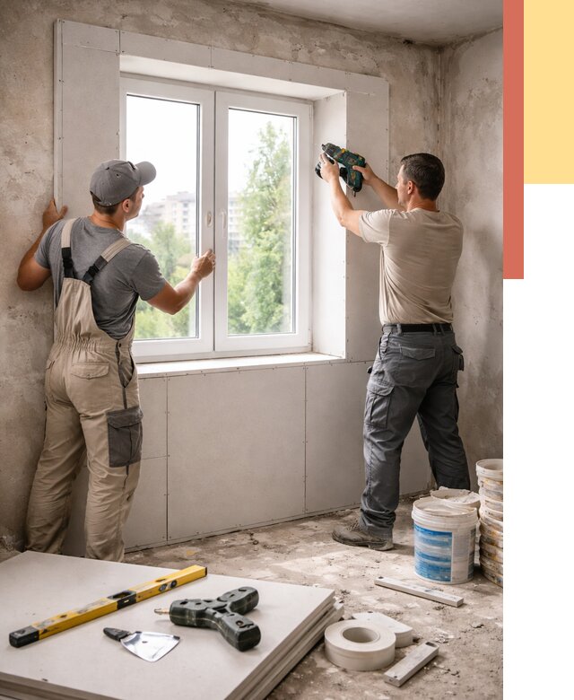 Монтаж откосов из гипсокартона в Новокуйбышевске от 4609 руб. под ключ | ОТДЕЛОЧНИК-Нвб