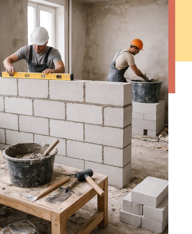 Кладка перегородок из газобетона в Новокуйбышевске от 3277 руб. под ключ | ОТДЕЛОЧНИК-Нвб