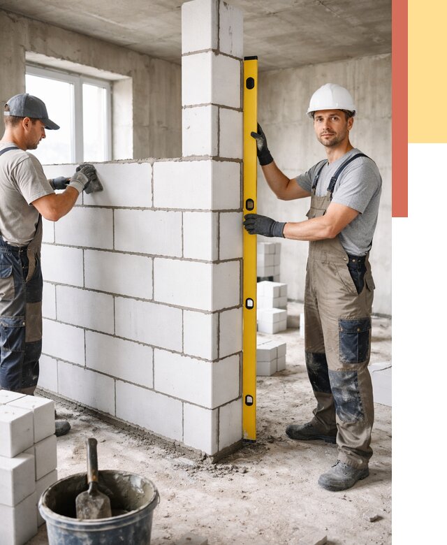 Кладка перегородок из пеноблока в Новокуйбышевске от 1844 руб. под ключ | ОТДЕЛОЧНИК-Нвб