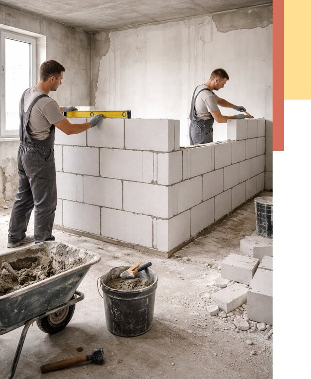 Кладка перегородок из ПГП в Новокуйбышевске от 2561 руб./м2 — монтаж и возведение под ключ | ОТДЕЛОЧНИК-Нвб