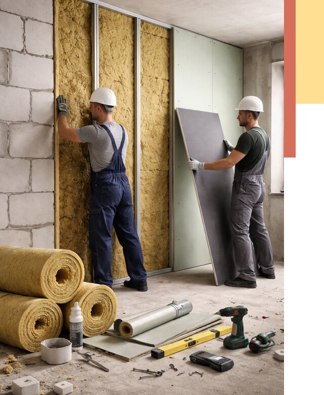 Шумоизоляция перегородок из блоков в Новокуйбышевске от 1895 руб./м² — быстро и недорого | ОТДЕЛОЧНИК-Нвб