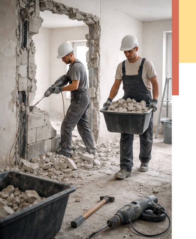 Демонтаж блоковых перегородок в Новокуйбышевске от 3841 руб. — быстро и недорого | ОТДЕЛОЧНИК-Нвб