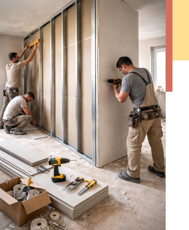 Монтаж однослойной перегородки из гипсокартона в Новокуйбышевске от 666 руб. | ОТДЕЛОЧНИК-Нвб