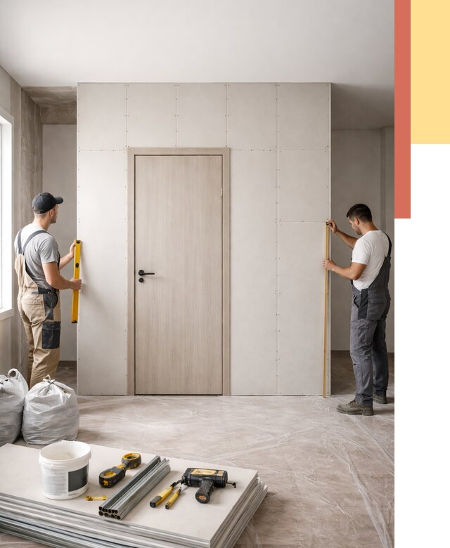 Перегородка из гипсокартона с дверью в Новокуйбышевске от 4609 руб. под ключ | ОТДЕЛОЧНИК-Нвб