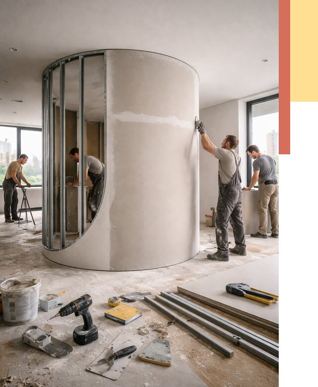 Радиусная перегородка из гипсокартона в Новокуйбышевске от 2970 руб. под ключ | ОТДЕЛОЧНИК-Нвб