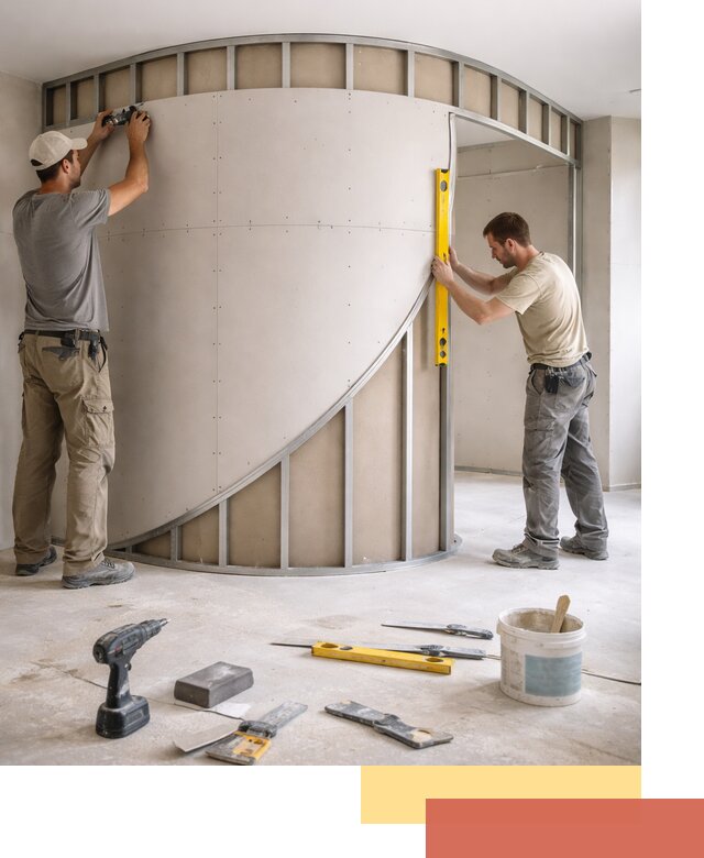 Радиусная перегородка из гипсокартона в Новокуйбышевске под ключ