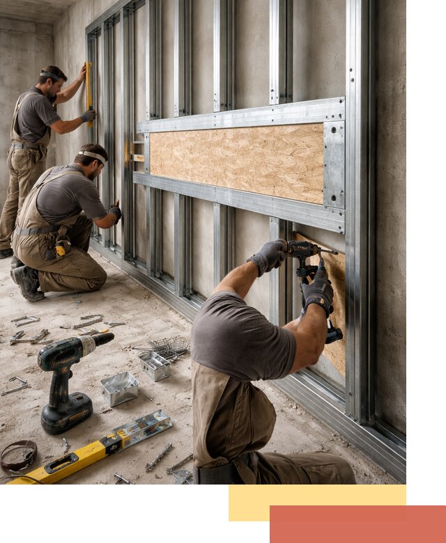 Усиленная перегородка для крепления тяжёлых конструкций в Новокуйбышевске