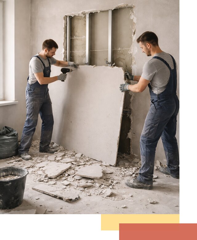 Демонтаж перегородки из гипсокартона в Новокуйбышевске быстрый и аккуратный