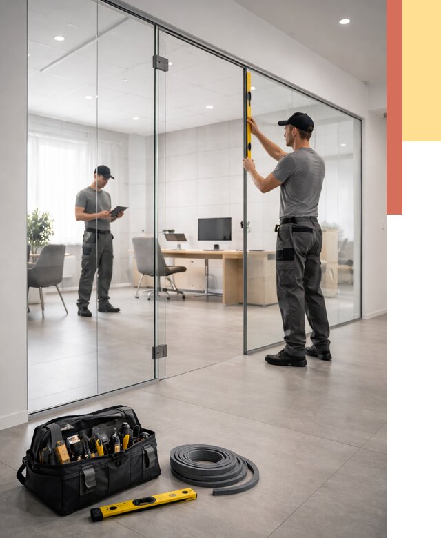 Цельностеклянные перегородки под ключ в Новокуйбышевске от 9730 руб. — монтаж и цены | ОТДЕЛОЧНИК-Нвб