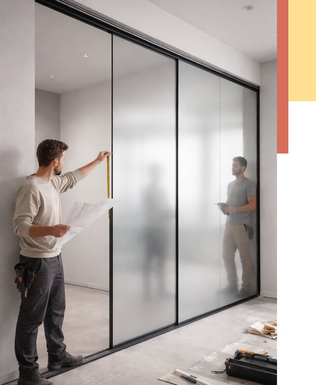 Матовые стеклянные перегородки в Новокуйбышевске от 8706 руб. — монтаж и установка | ОТДЕЛОЧНИК-Нвб