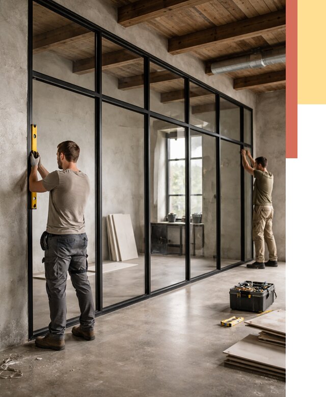 Стеклянные перегородки лофт в Новокуйбышевске от 10754 руб. под ключ | ОТДЕЛОЧНИК-Нвб