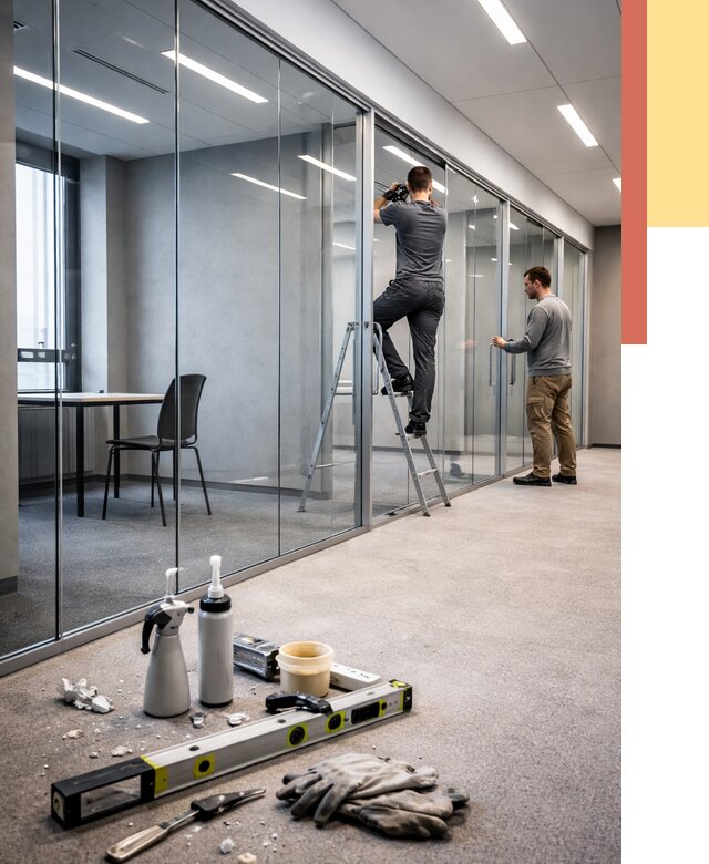 Стеклянные офисные перегородки в Новокуйбышевске от 8706 руб. — монтаж и установка | ОТДЕЛОЧНИК-Нвб