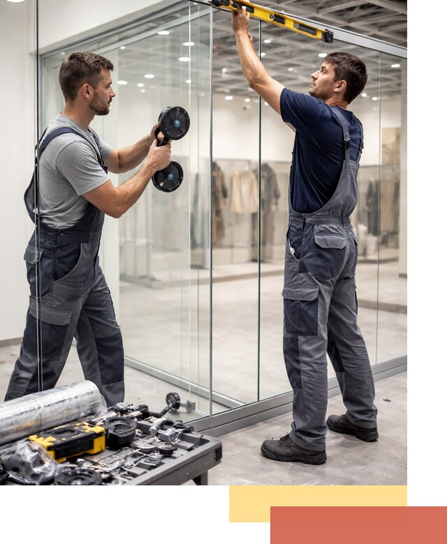 Стеклянные перегородки для магазинов в Новокуйбышевске — монтаж и установка