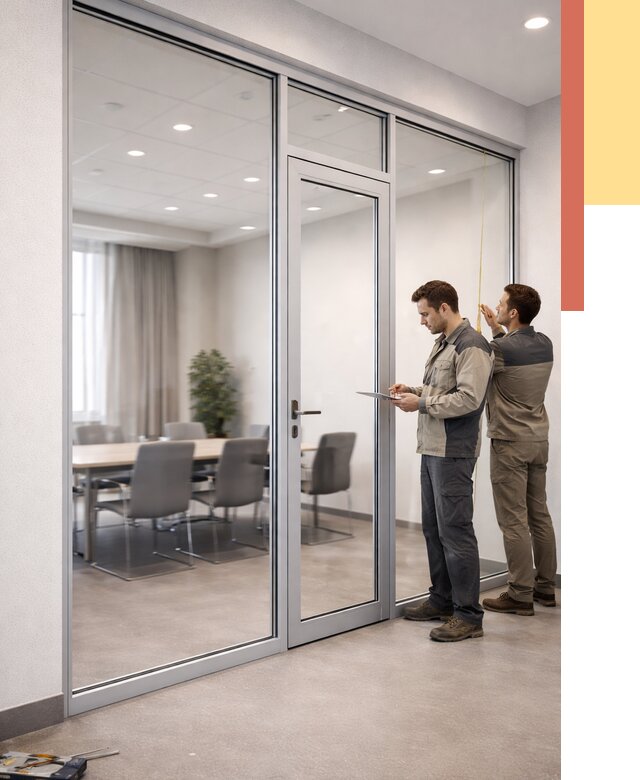 Установка и монтаж алюминиевых перегородок со стеклом в Новокуйбышевске от 8398 руб. | ОТДЕЛОЧНИК-Нвб