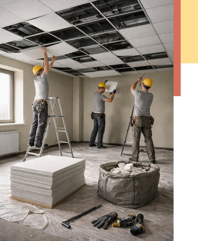 Демонтаж потолка Армстронг в Новокуйбышевске от 4609 руб. быстро и недорого | ОТДЕЛОЧНИК-Нвб