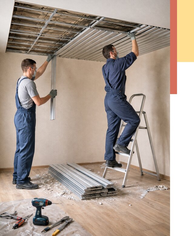 Демонтаж реечного потолка в Новокуйбышевске от 4609 руб. быстро и недорого | ОТДЕЛОЧНИК-Нвб