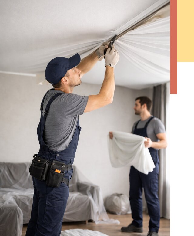 Демонтаж натяжного потолка в Новокуйбышевске от 4609 руб. — снятие и разбор под ключ | ОТДЕЛОЧНИК-Нвб