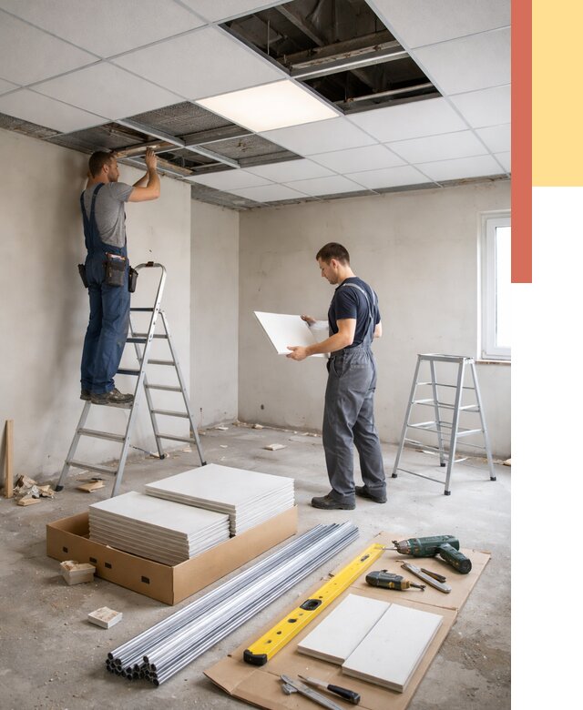 Монтаж потолка армстронг в Новокуйбышевске от 4609 руб/м2 — быстрая установка под ключ | ОТДЕЛОЧНИК-Нвб