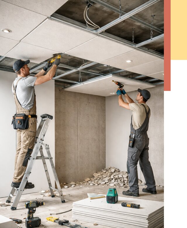 Монтаж акустического потолка в Новокуйбышевске от 6657 руб/м2 — быстро и недорого | ОТДЕЛОЧНИК-Нвб