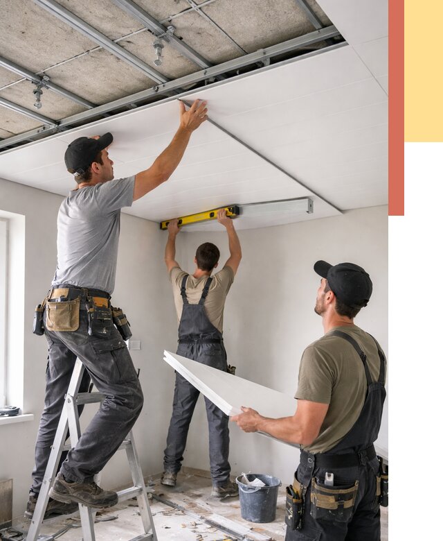 Монтаж потолка из ПВХ панелей в Новокуйбышевске от 3585 руб./м2 — быстро и недорого | ОТДЕЛОЧНИК-Нвб