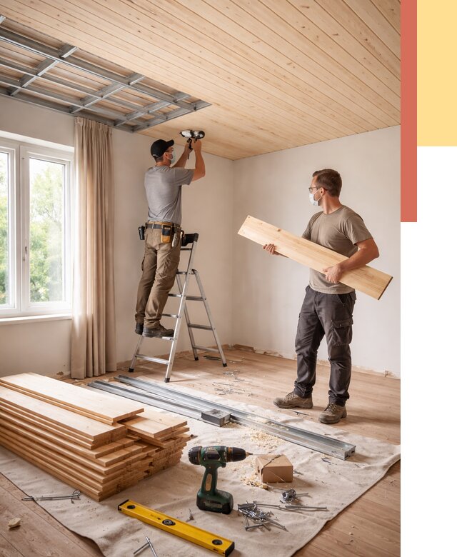 Монтаж потолка из вагонки в Новокуйбышевске от 6657 руб. | Быстро и недорого — ОТДЕЛОЧНИК-Нвб