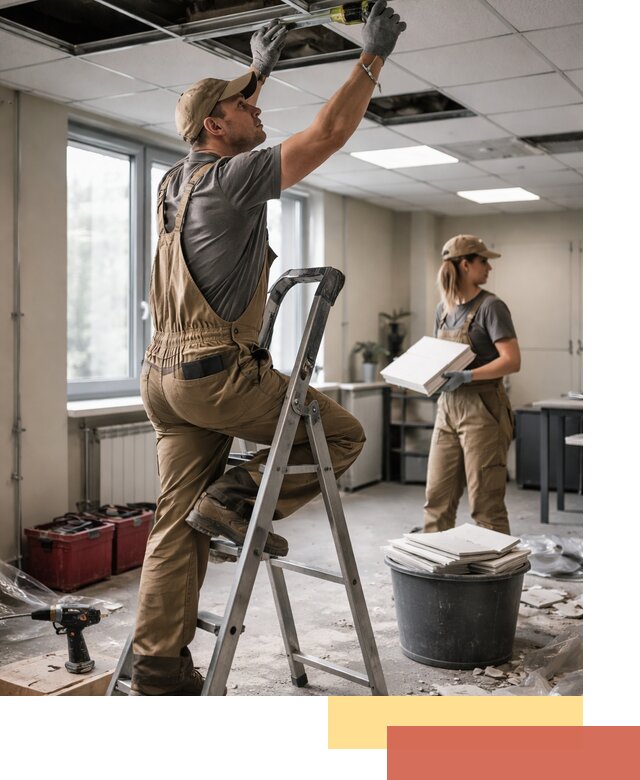 Ремонт потолка Армстронг и замена плит в Новокуйбышевске