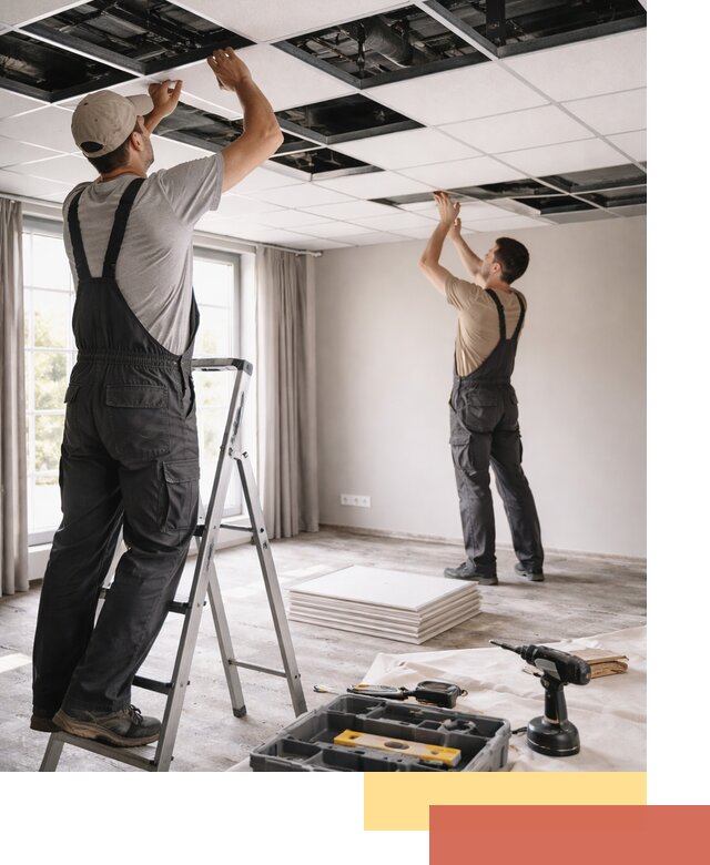 Замена плит подвесного потолка в Новокуйбышевске быстро и качественно