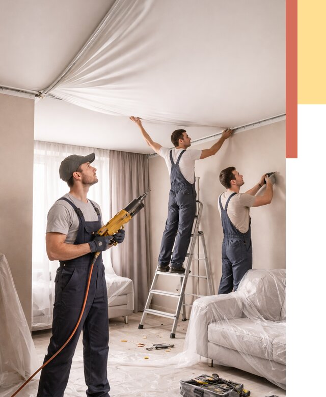 Установка натяжного потолка в Новокуйбышевске от 4609 руб. | Быстро и недорого — ОТДЕЛОЧНИК-Нвб