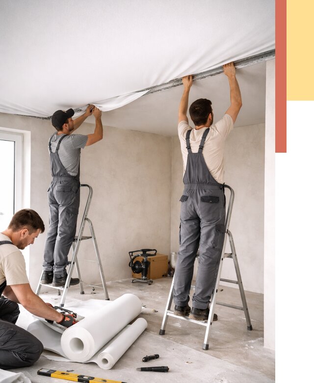 Монтаж тканевого натяжного потолка в Новокуйбышевске от 3585 руб. под ключ | ОТДЕЛОЧНИК-Нвб