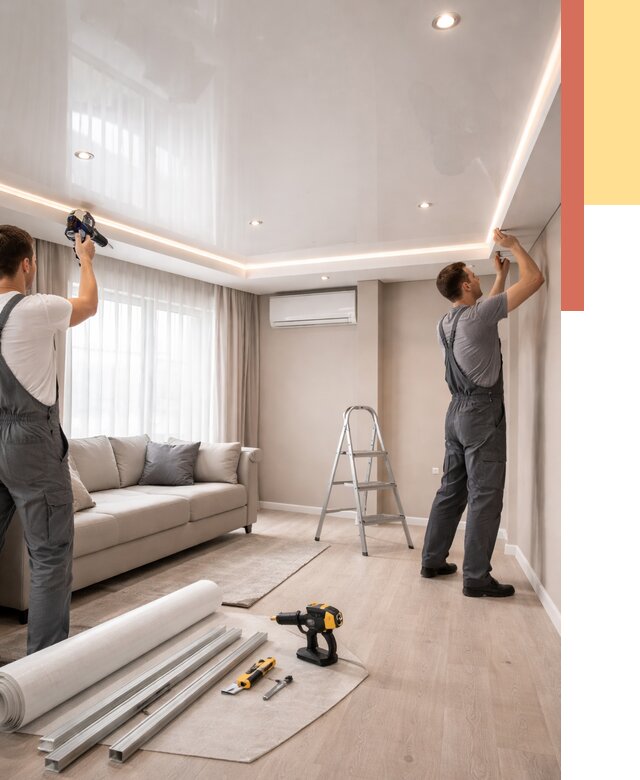 Монтаж глянцевого натяжного потолка в Новокуйбышевске от 768 руб. под ключ | ОТДЕЛОЧНИК-Нвб