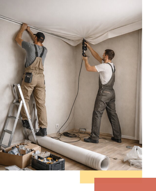 Монтаж цветного натяжного потолка в Новокуйбышевске за один день