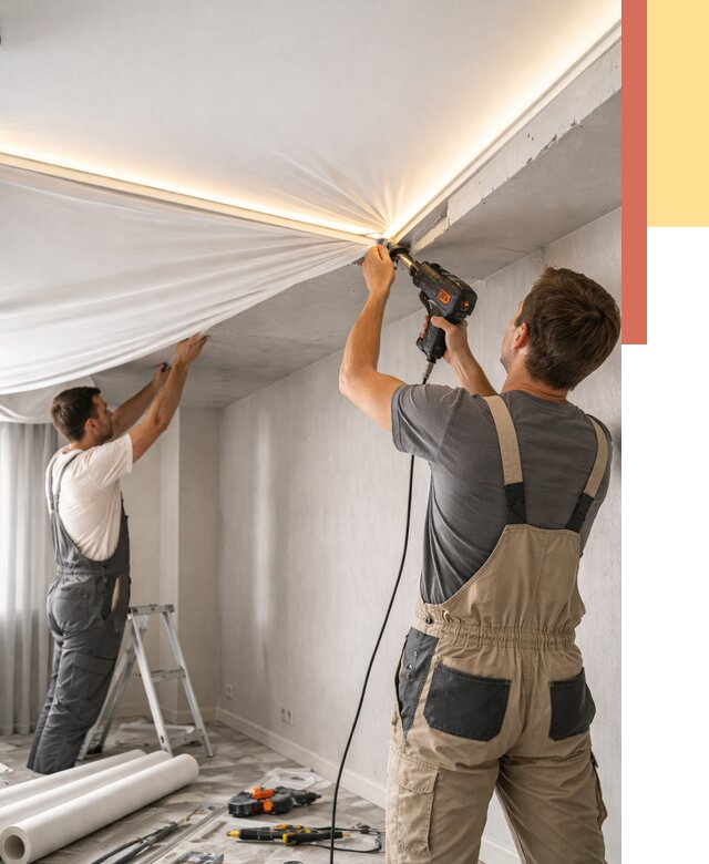 Монтаж натяжного потолка с подсветкой в Новокуйбышевске от 973 руб. | ОТДЕЛОЧНИК-Нвб