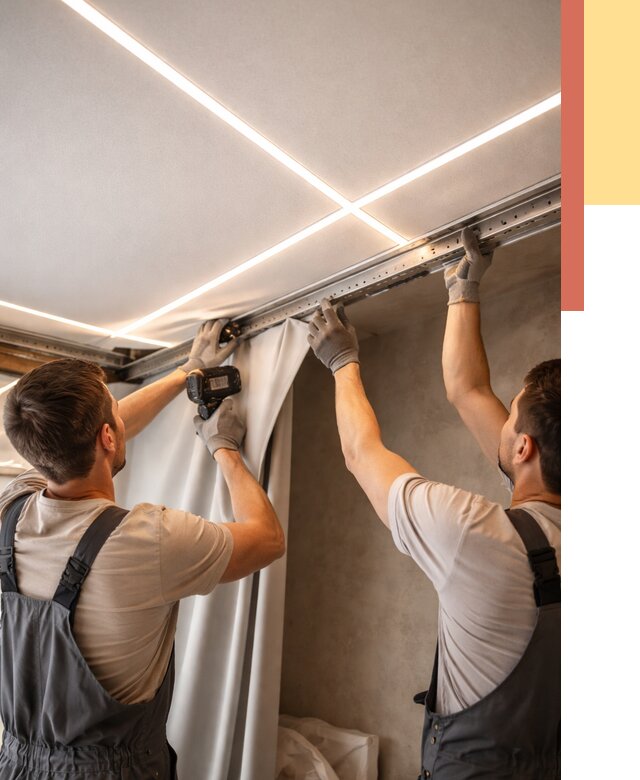 Монтаж натяжного потолка со световыми линиями в Новокуйбышевске от 1229 руб. | ОТДЕЛОЧНИК-Нвб