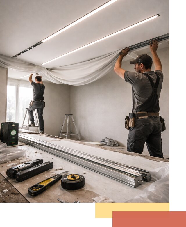 Монтаж натяжных потолков со световыми линиями в Новокуйбышевске