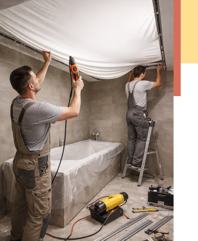 Монтаж натяжного потолка в ванной в Новокуйбышевске от 1229 руб. под ключ | ОТДЕЛОЧНИК-Нвб