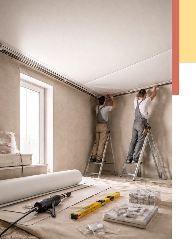 Монтаж натяжного потолка в спальне в Новокуйбышевске от 3892 руб. под ключ | ОТДЕЛОЧНИК-Нвб