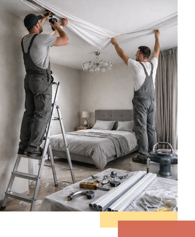 Монтаж натяжного потолка в спальне в Новокуйбышевске