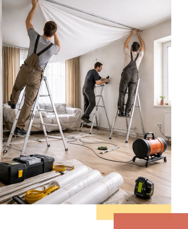 Монтаж натяжного потолка в гостиной в Новокуйбышевске